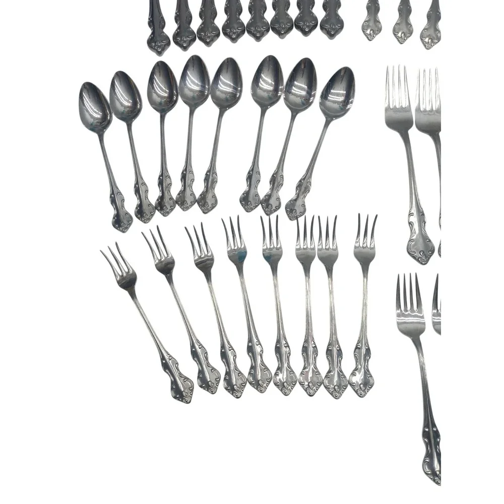 70 Piece WELDAN Flatware Set Stainless Steel Japan Floral Scroll Design, Vintage
